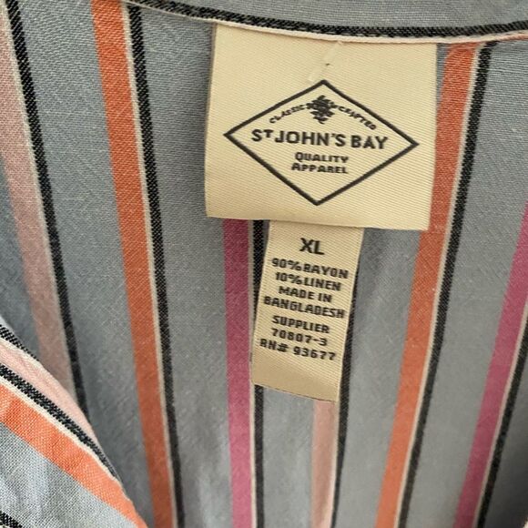 St. John's Bay Linen Blend Multicolor Striped Collared Dress - Picture 2 of 5